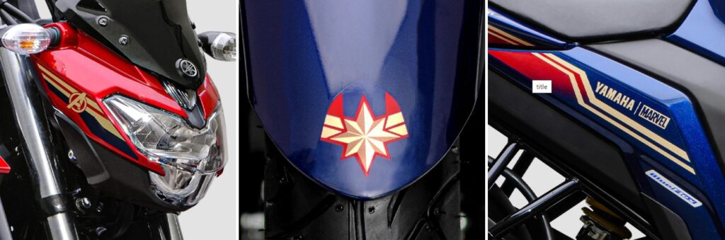 Close nas motos Yamaha e Marvel modelo Capitã Marvel